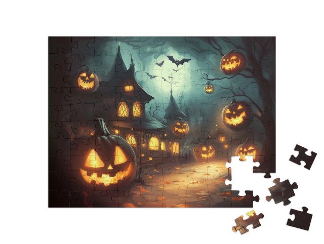 Puzzle 100 Teile „Die Geheimnisse der Kürbisköpfe“