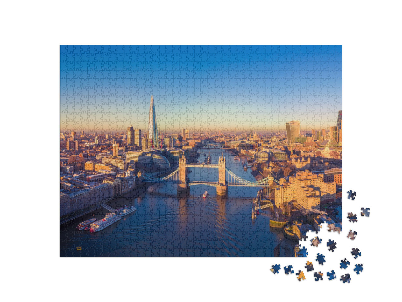 Puzzle 1000 Teile „Luftbild-Panoramablick auf London und die Themse, England“