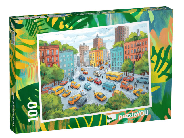 Puzzle 100 Teile „Mit dem Auto durch den Großstadtdschungel“