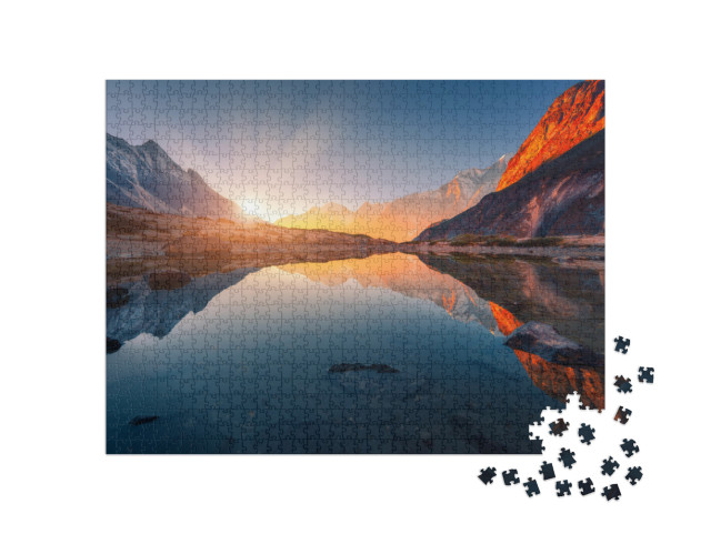 Puzzle 1000 Teile „Landschaft mit hohen Bergen mit beleuchteten Gipfeln, Nepal, Himalaya“