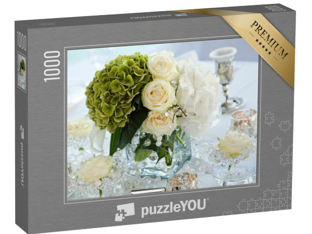 Puzzle 1000 Teile „Tischdekoration mit Blumen, Tischnummern und Kerzen“