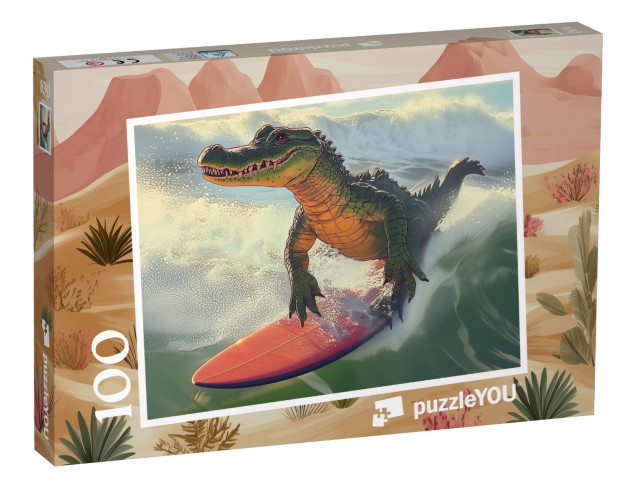 Puzzle 100 Teile „Surfer Kroko im Wellenparadies“