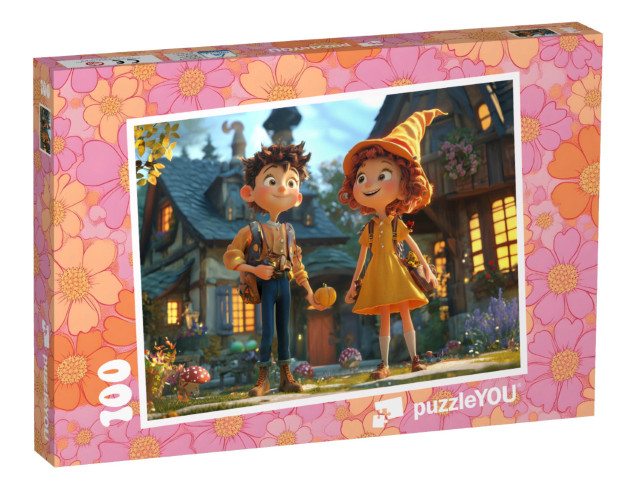 Puzzle 100 Teile „Junge und Mädchen auf Reisen im Zauberland“
