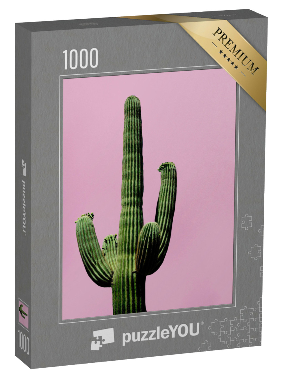 Puzzle 1000 Teile „Minimalistische Ansicht: Kaktus auf rosa Hintergrund“