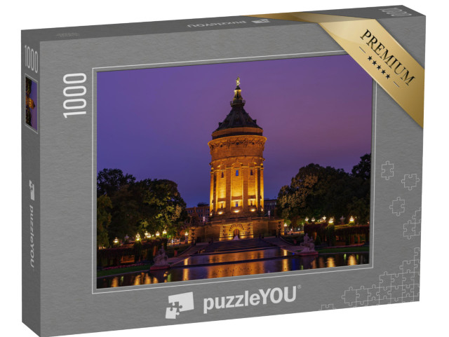 Puzzle 1000 Teile „Blaue Stunde am Wasserturm von Mannheim, Deutschland“