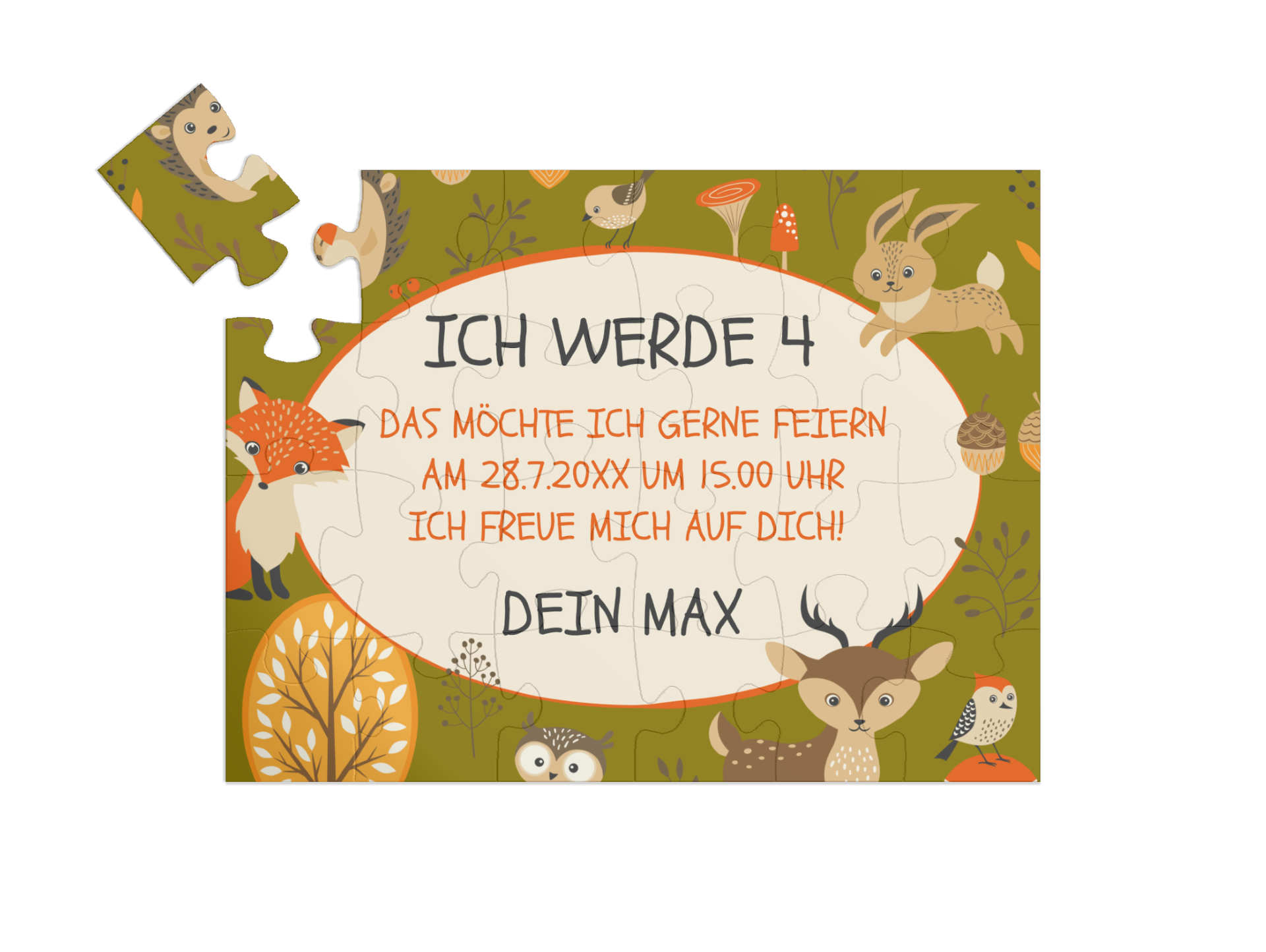 "Waldtiere" in Querformat grün