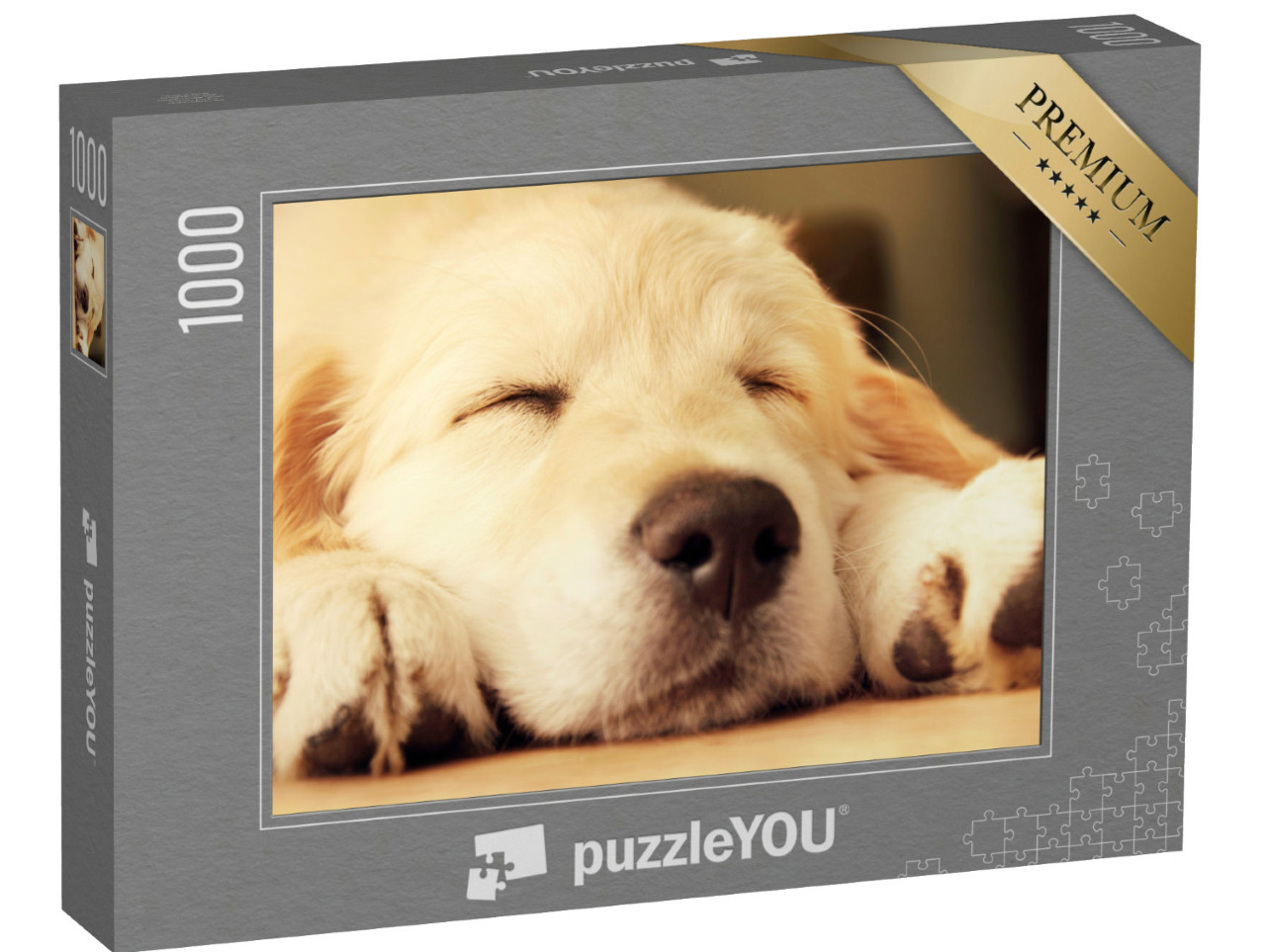 Puzzle 1000 Teile „Müde gespielt: Golden Retriever Welpe beim Nickerchen“