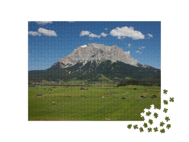 Puzzle 1000 Teile „Blick von Lermoos auf Ehrwald und Zugspitze, Tirol, Österreich“