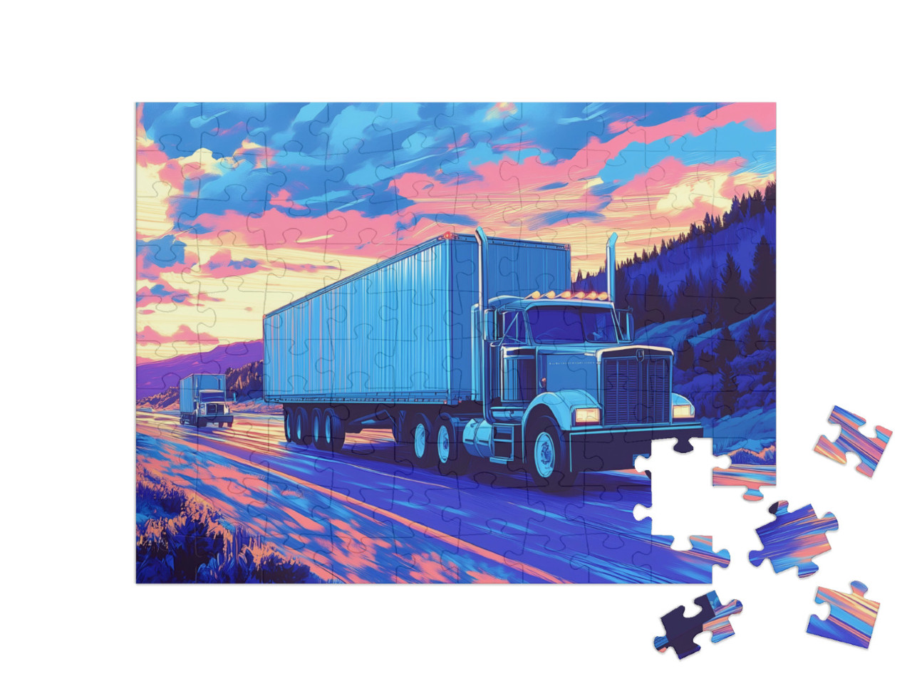 Puzzle 100 Teile „Nachtfahrt mit dem Truck“