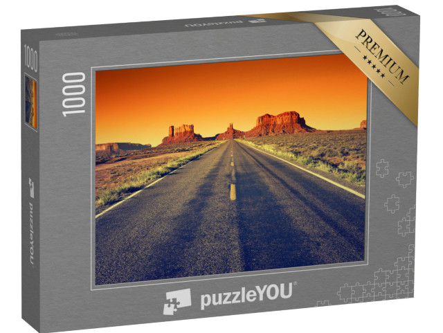 Puzzle 1000 Teile „Straße zum Monument Valley bei Sonnenuntergang, USA“