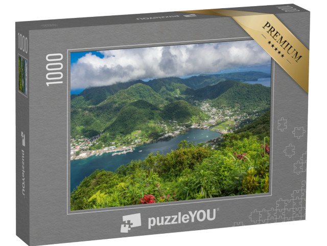 Puzzle 1000 Teile „Luftaufnahme des Dorfes Pago Pago und des Hafens“