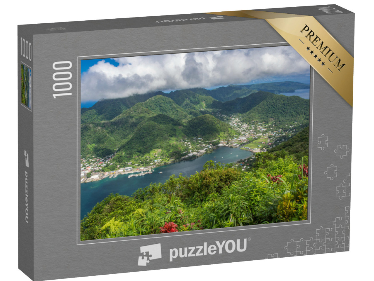 Puzzle 1000 Teile „Luftaufnahme des Dorfes Pago Pago und des Hafens“