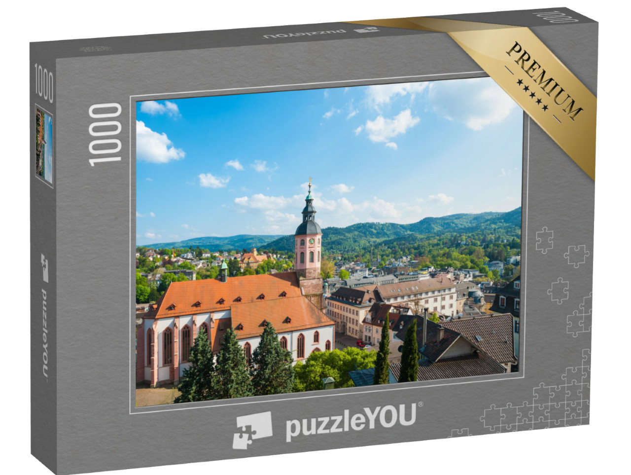 Puzzle 1000 Teile „Blick auf die Stadt mit Stiftskirche, Baden-Baden, Deutschland“