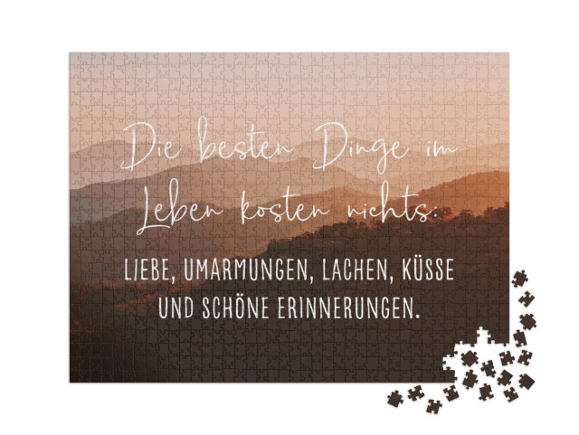 Puzzle 1000 Teile XXL „Die besten Dinge im Leben kosten nichts: Liebe, Umarmungen, Lachen, Küsse und schöne Erinnerungen.“