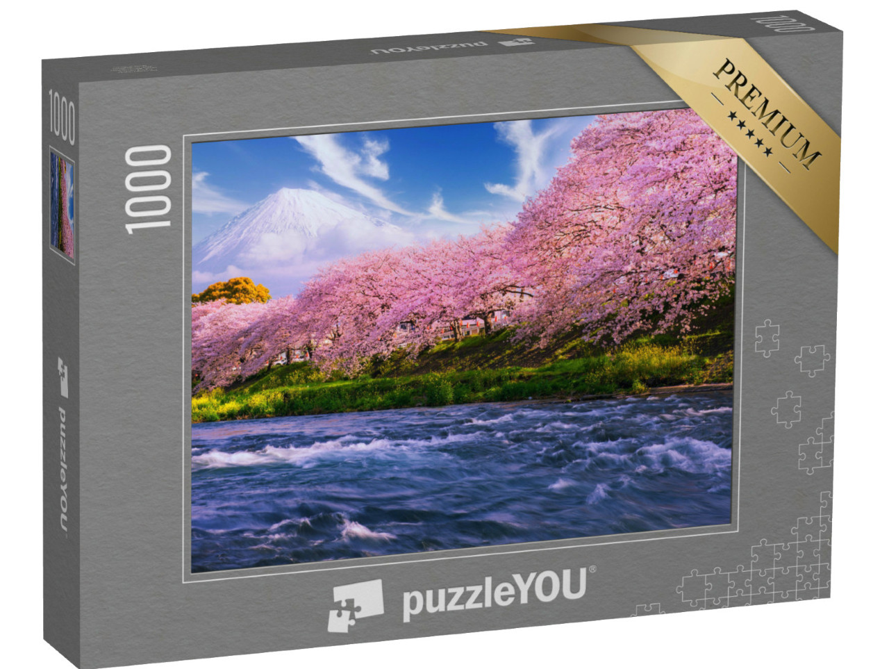 Puzzle 1000 Teile „Sakura: Kirschblüte in Japan, im Hintergrund der Vulkan Fuji“