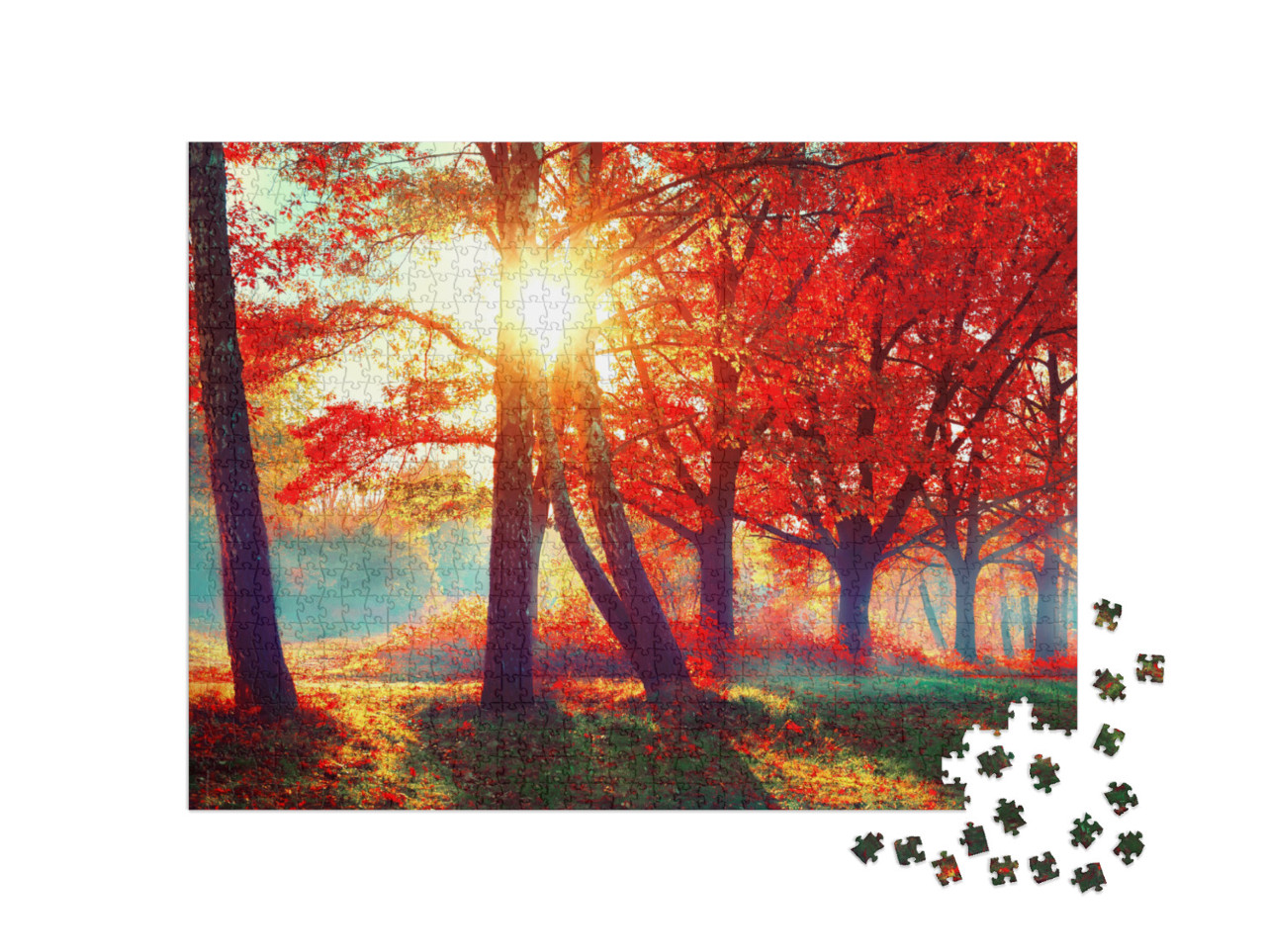 Puzzle 1000 Teile „Rotes Laub im goldenen Licht der Herbstsonne“