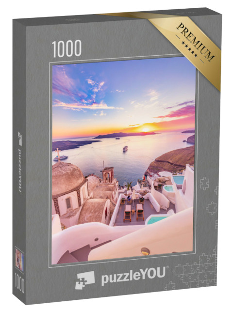 Puzzle 1000 Teile „Blick auf Santorini: malerischer Frühlingstag, Griechenland“