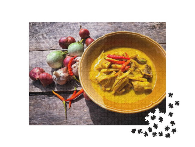 Puzzle 1000 Teile „Kokosnuss-Curry-Huhn mit Bambussprossen, Essen, Thailand“