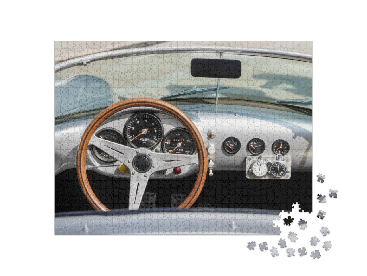 Puzzle 1000 Teile „Detailaufnahme des Armaturenbretts eines Vintage-Sportwagens“