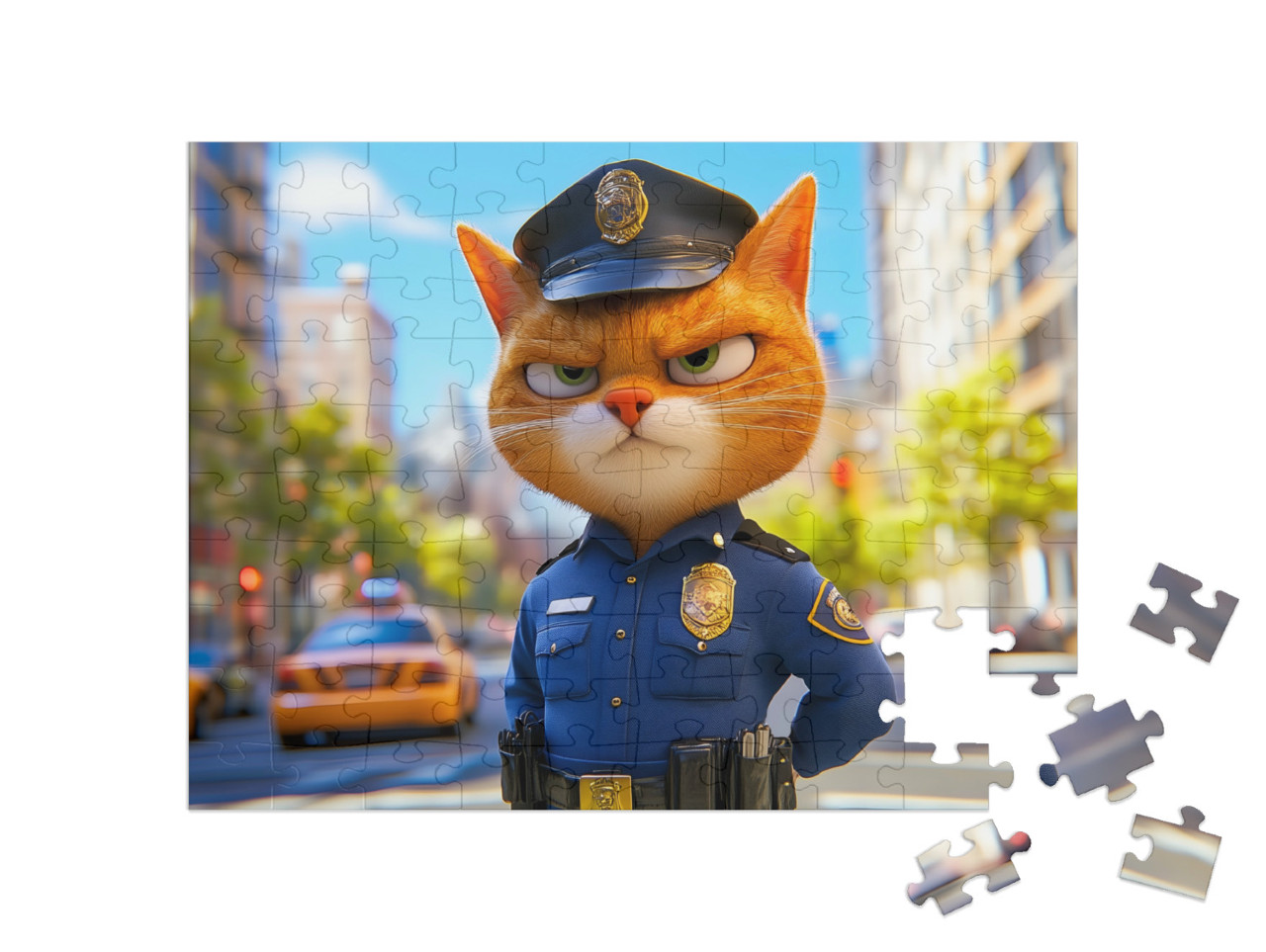 Puzzle 100 Teile „Der Polizeikater lässt die Handschellen klicken“