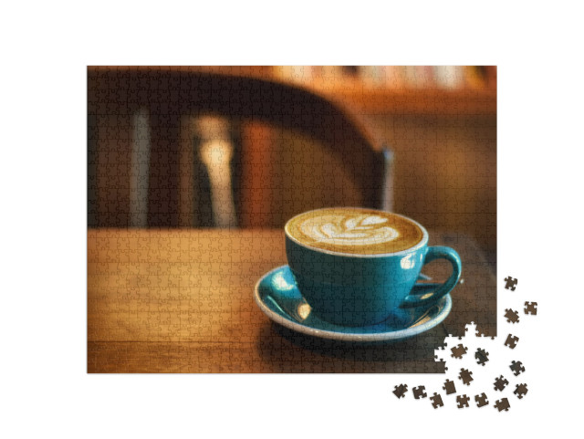 Puzzle 1000 Teile „Latte Art auf einem frisch aufgebrühten Kaffee“