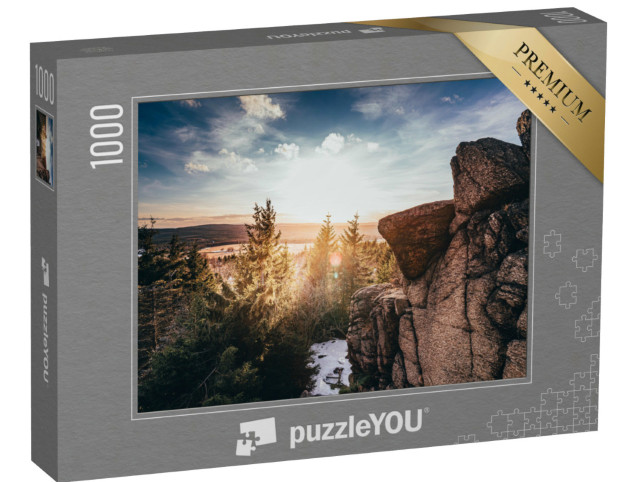 Puzzle 1000 Teile „Abendlicht am Eduardova-Felsen im Erzgebirge, Tschechien“