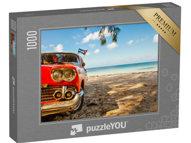 Puzzle 1000 Teile „Amerikanischer Oldtimer am Strand Cayo Jutias auf Kuba“