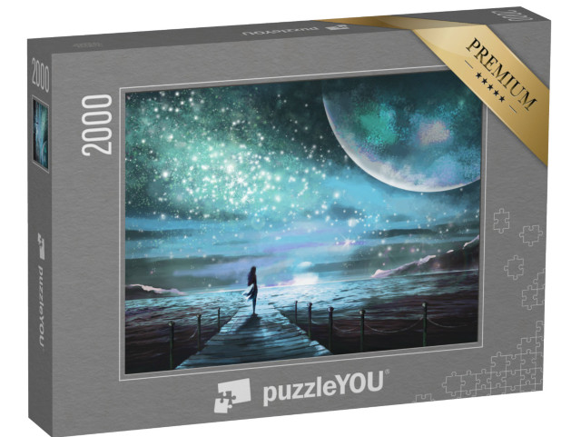 Puzzle 2000 Teile „Fantasy-Illustration: Junge Frau im Anblick der Galaxie“