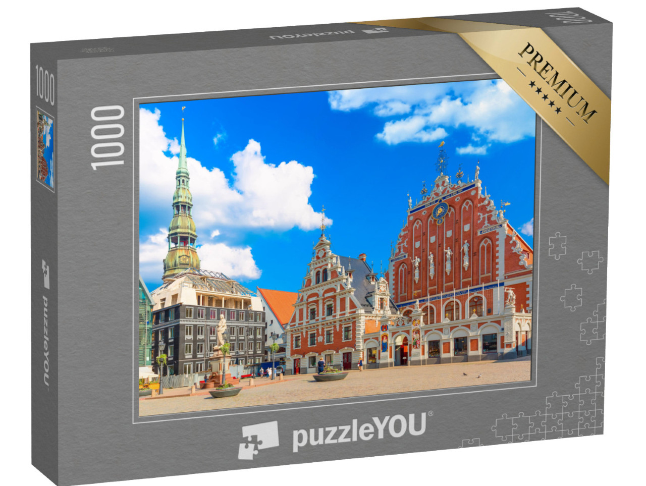 Puzzle 1000 Teile „Altstadt mit berühmten Bauwerken und Kathedrale in Riga, Lettland“