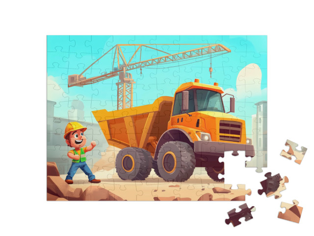 Puzzle 100 Teile „Baustellenfahrzeug in voller Aktion“