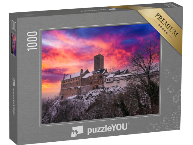 Puzzle 1000 Teile „Wartburg im Thüringer Wald bei Eisenach im glühenden Sonnenuntergang“