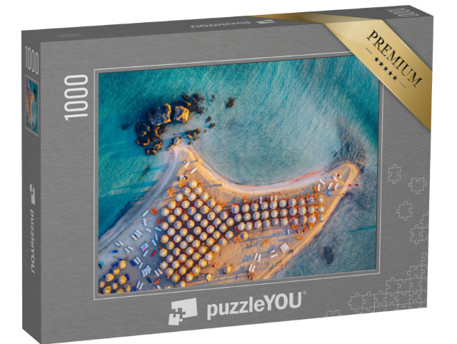 Puzzle 1000 Teile „Luftbild vom Strand mit rosa Sand, Elafonissi, Kreta, Griechenland“