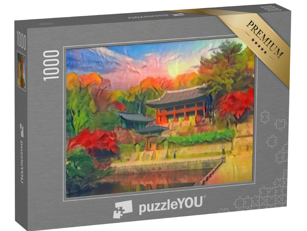 Puzzle 1000 Teile „im Kunst-Stil von Franz Marc - Herbst im Changdeokgung Palast in Seoul Südkorea“