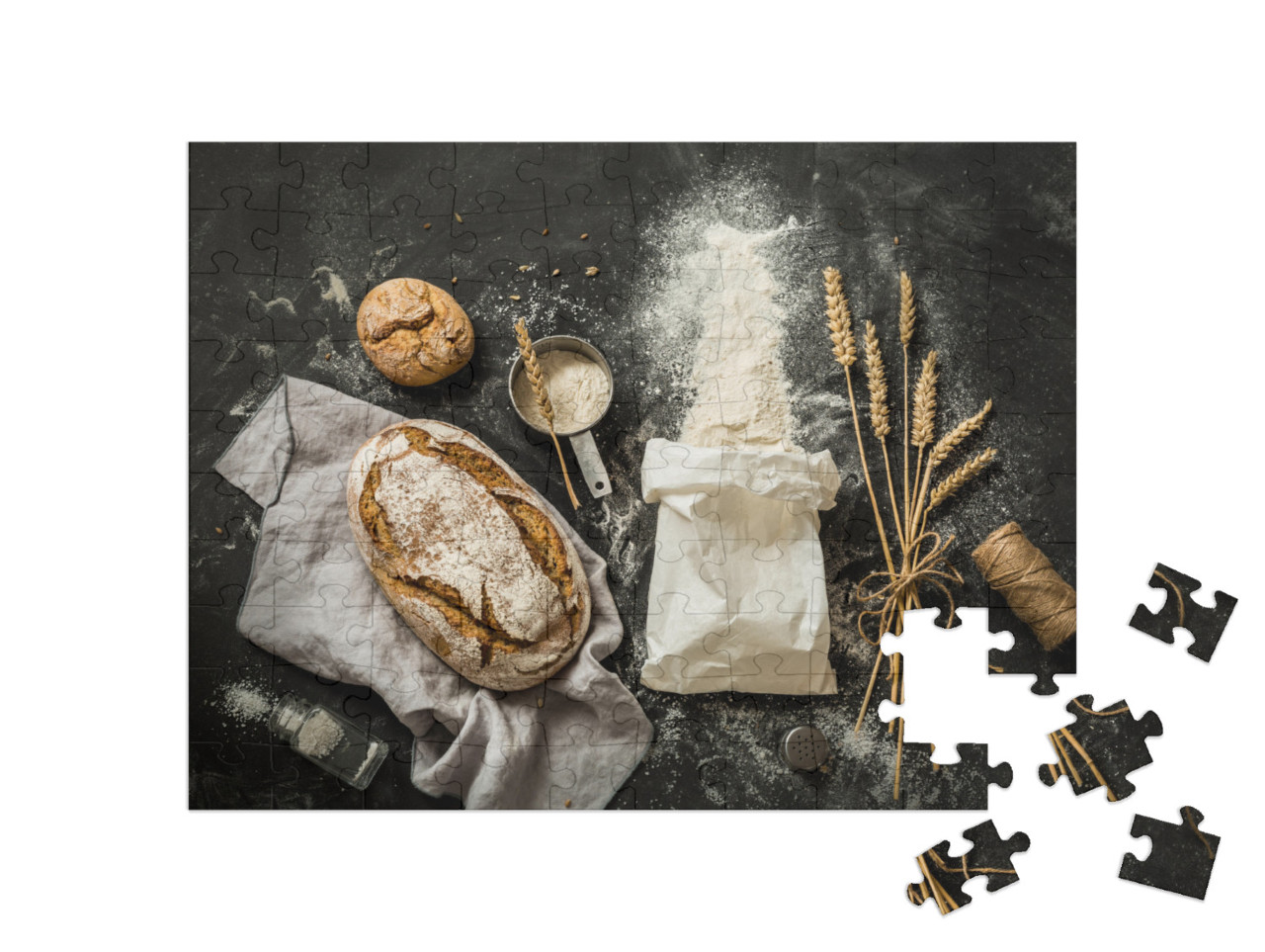 Puzzle 100 Teile „Rustikales Brot und Mehl“