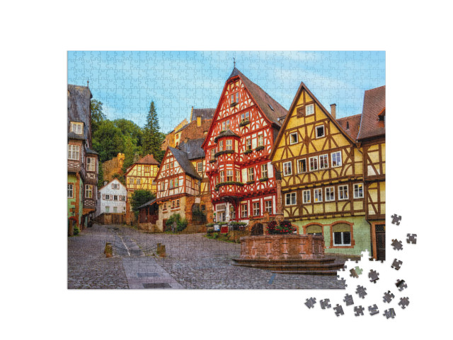Puzzle 1000 Teile „Fachwerkhäuser der historischen Altstadt von Miltenberg, Bayern“