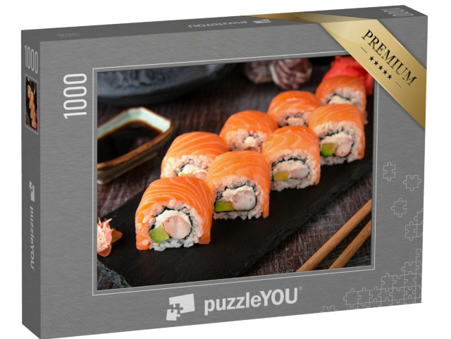 Puzzle 1000 Teile „Philadelphia-Rolle, Sushi mit Lachs, Garnele und Avocado, Sushi-Menü“
