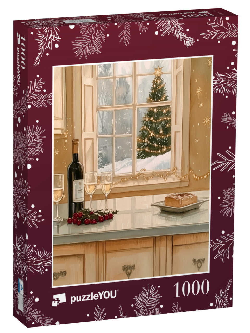 Puzzle 1000 Teile „Weihnachtsleckerein: Wein und Kuchen“