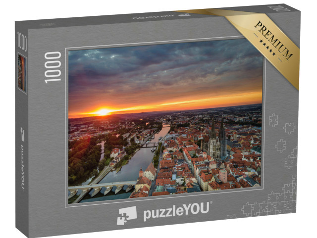 Puzzle 1000 Teile „Regensburg von oben bei traumhaftem Sonnenaufgang“