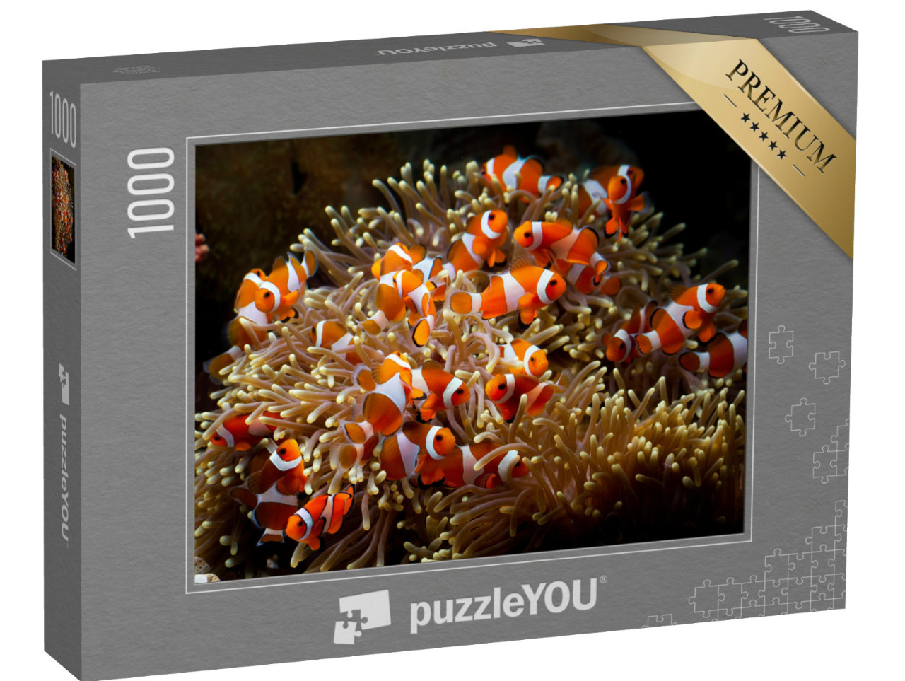 Puzzle 1000 Teile „Niedliche Anemonenfische spielen auf dem Korallenriff“