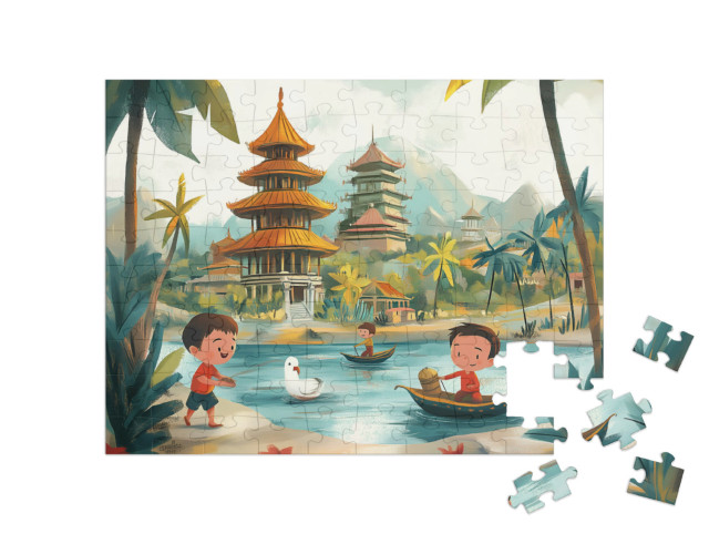 Puzzle 100 Teile „Das verborgene, chinesische Tempelabenteuer“