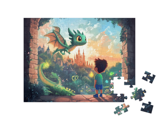 Puzzle 100 Teile „Die verzauberte Festung im Drachenland“