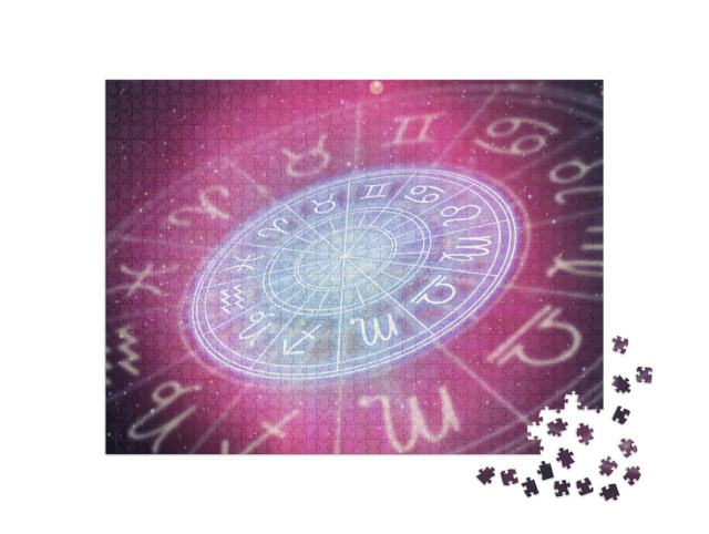 Puzzle 1000 Teile „Astrologische Zeichen des Tierkreises, Horoskop, Sternenhimmel“