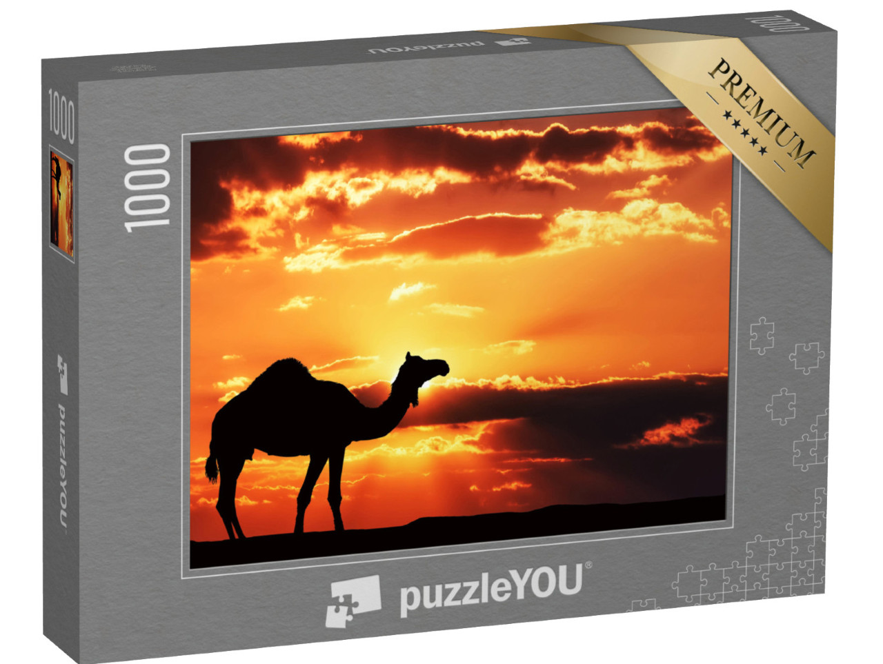 Puzzle 1000 Teile „Illustration: Silhouette eines Kamels in der afrikanischen Landschaft“