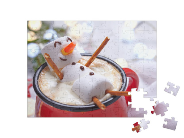 Puzzle 100 Teile „Marshmallow Schneemann im Kakao“