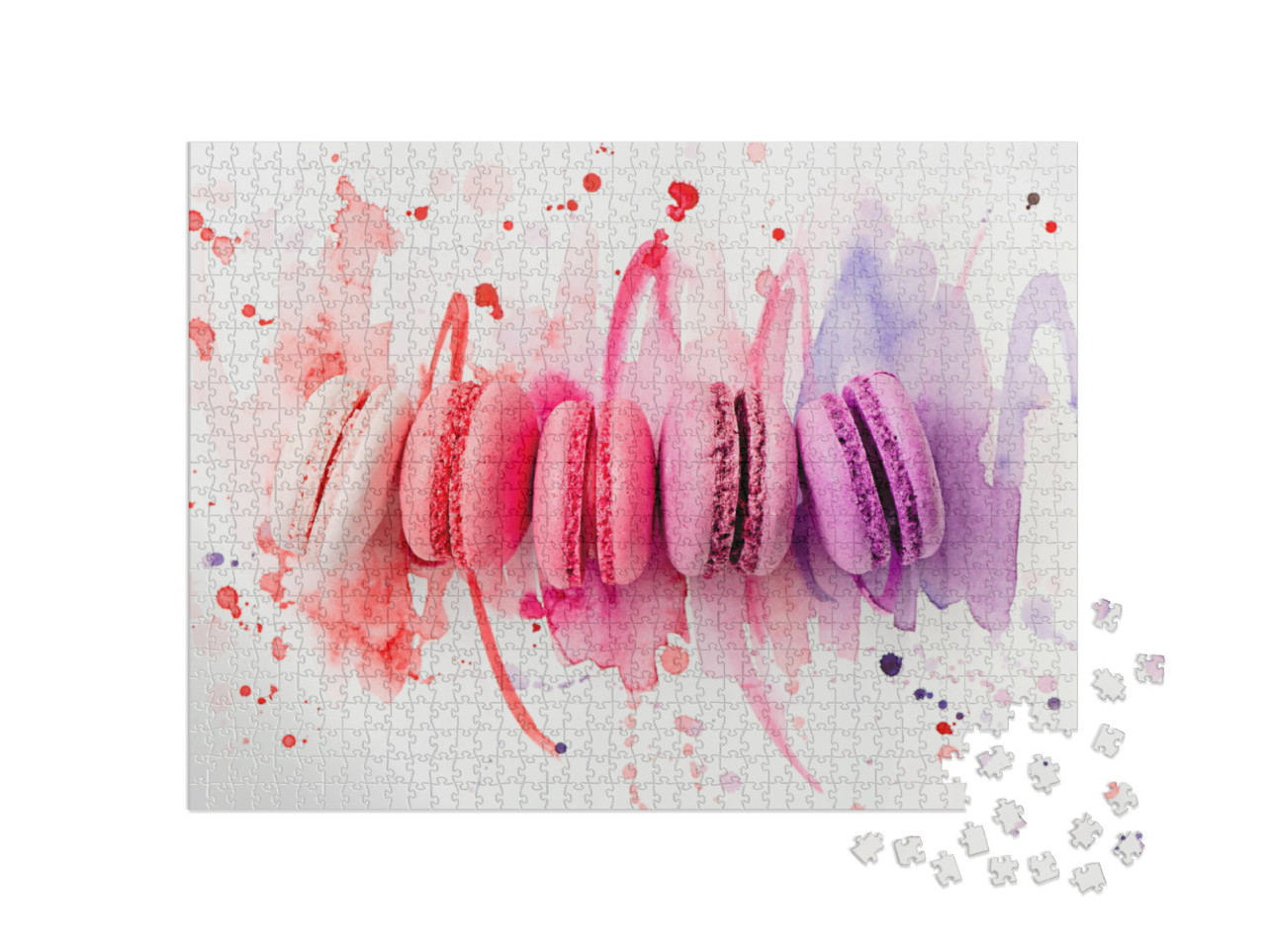 Puzzle 1000 Teile „Farbenprächtige Macarons mit passendem Aquarell-Hintergrund“