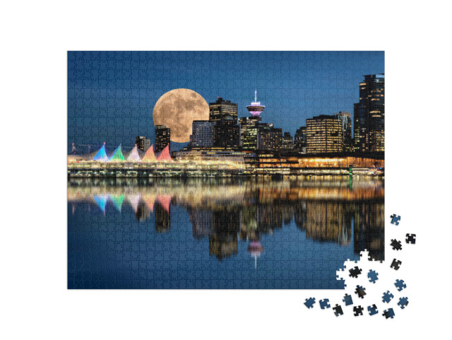 Puzzle 1000 Teile „Vancouver, Kanada, bei Vollmond, Stanley Park in der Nacht“