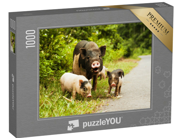 Puzzle 1000 Teile „Muttersau mit gefleckten Ferkeln“