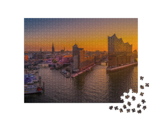 Puzzle 1000 Teile „Sonnenaufgang über Hamburg mit der Elbphilharmonie“