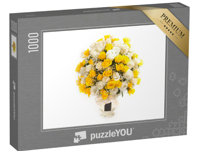 Puzzle 1000 Teile „rischer gelber und weißer Rosenstrauß“