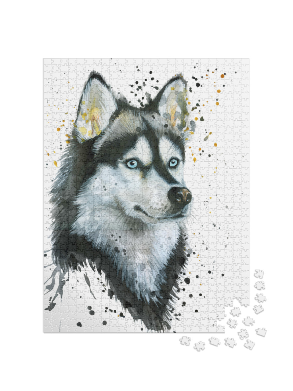 Puzzle 1000 Teile „Aquarell Illustration eines Huskys, handgezeichnet“